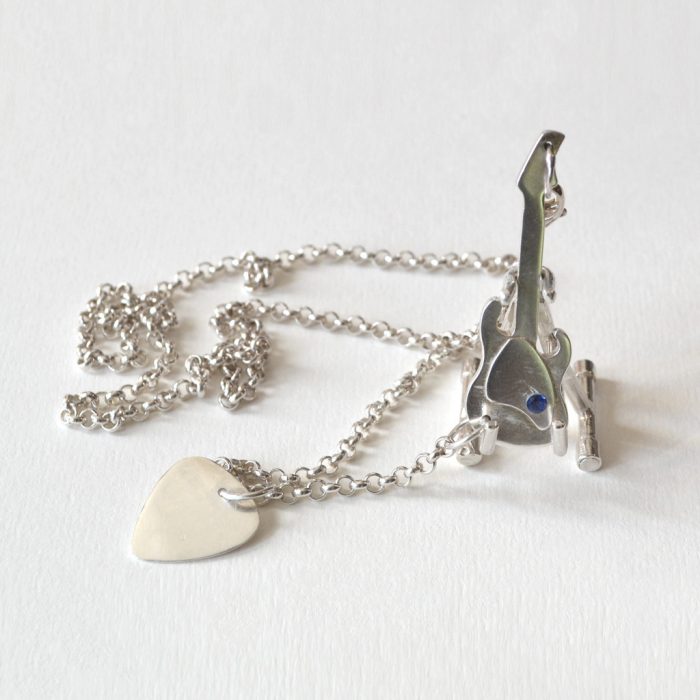 Steve Morse Signature Silver Guitar Necklace with Stand