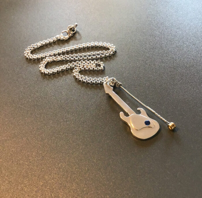 Steve Morse Signature Silver Guitar Necklace with Played string